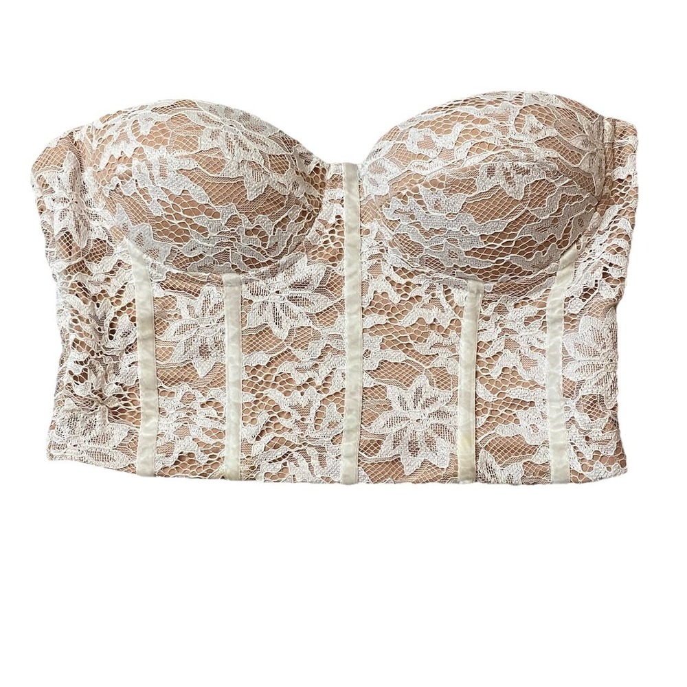 Vera & Lucy Molded Underwire Midi Bustier Strapless Tan And White Lace Corset S